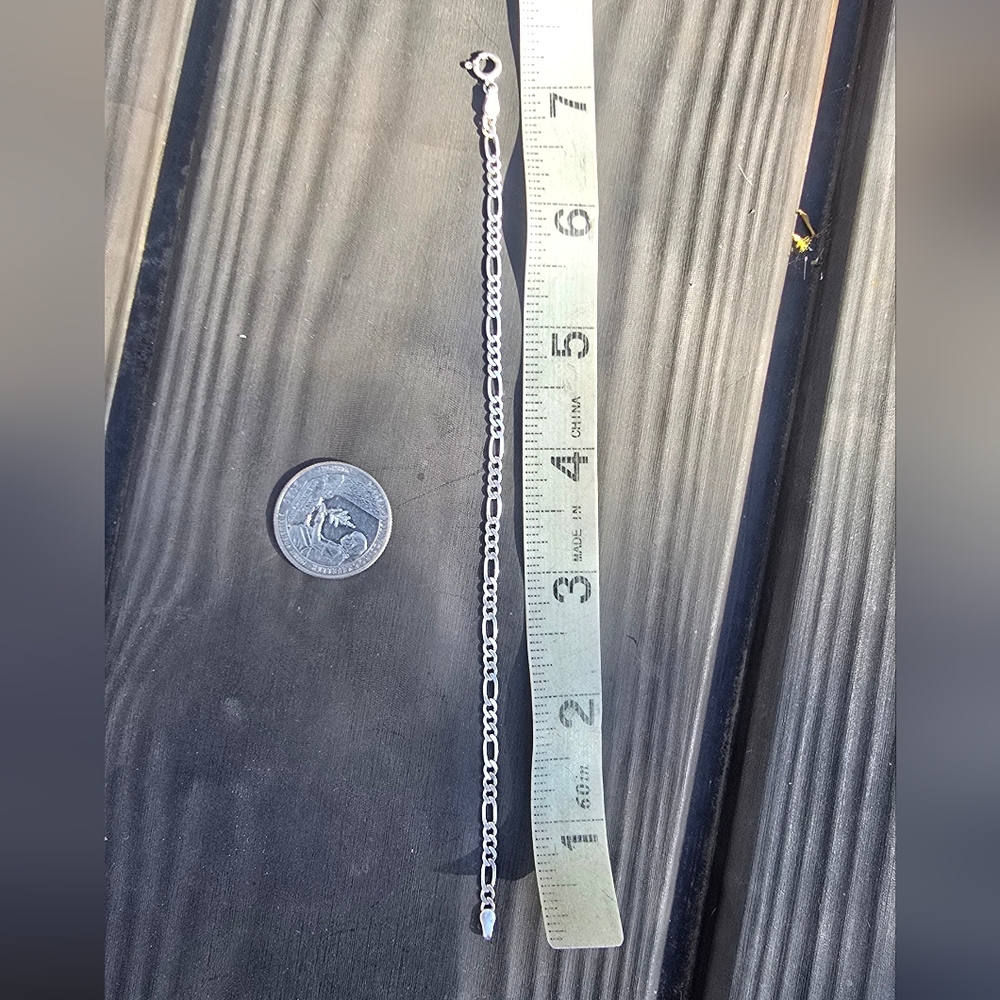 Classic Solid 925 Sterling Silver Figaro Chain Br… - image 7